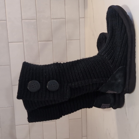 Kids Ugg Classic Cardy Knit Button Up Boots Tall Black Size 3 - Picture 6 of 6